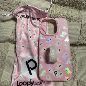 iPhone 15 pro Loopy Case Pink Ghost Design